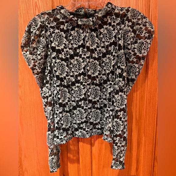 Anthropologie Dolan Left Coast Sheer Lace Mock Neck Long Sleeve Top Green XS - Picture 9 of 13